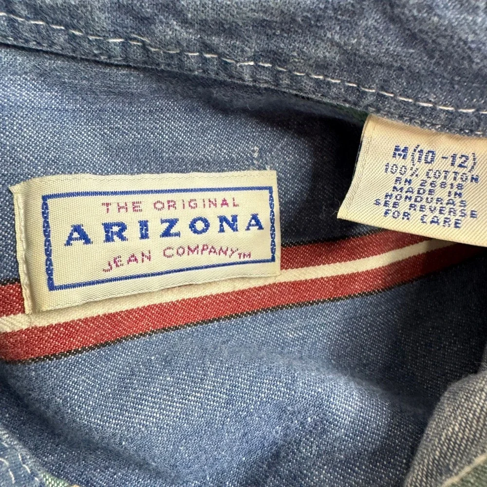 Arizona Jean Company Kids‎ Striped Denim Button Up Shirt Size M 10-12